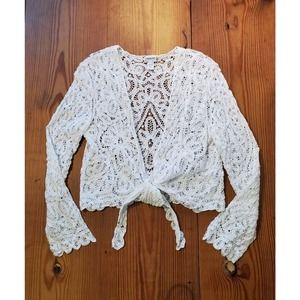 Chico's Top Women's 3 US XL White Lace Front Tie Wrap Shirt Romantic Sheer
